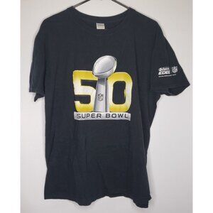 NFL Super Bowl 50 Men's XL T-Shirt Black Castrol Edge Sponsor on Sleeve Unisex